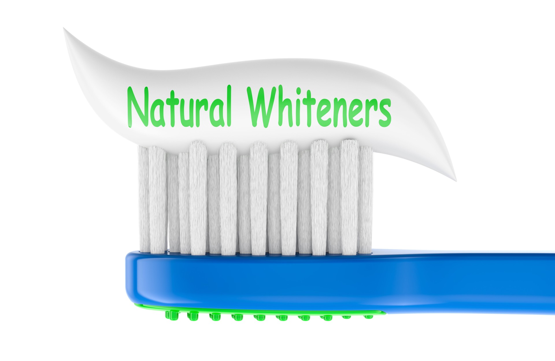 Natural Whiteners toothpaste on toothbrush. 3D rendering
